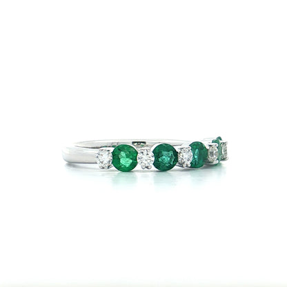 .75 Emerald & Diamond Stacking Band 14k White Gold