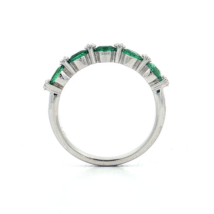 .75 Emerald & Diamond Stacking Band 14k White Gold