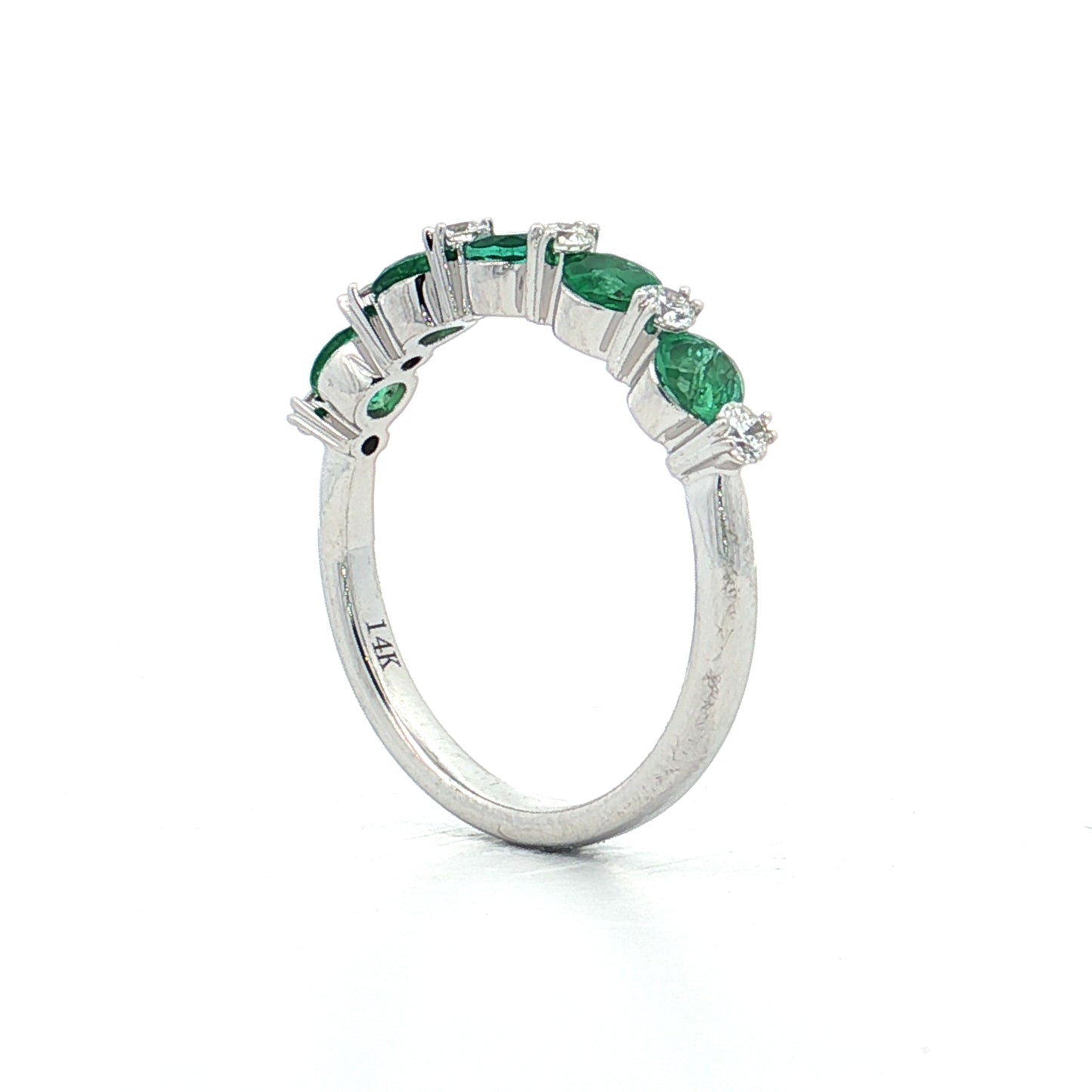 .75 Emerald & Diamond Stacking Band 14k White Gold