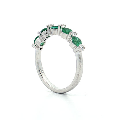 .75 Emerald & Diamond Stacking Band 14k White Gold