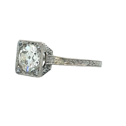 1.42 Antique Old European Diamond Engagement Ring Platinum
