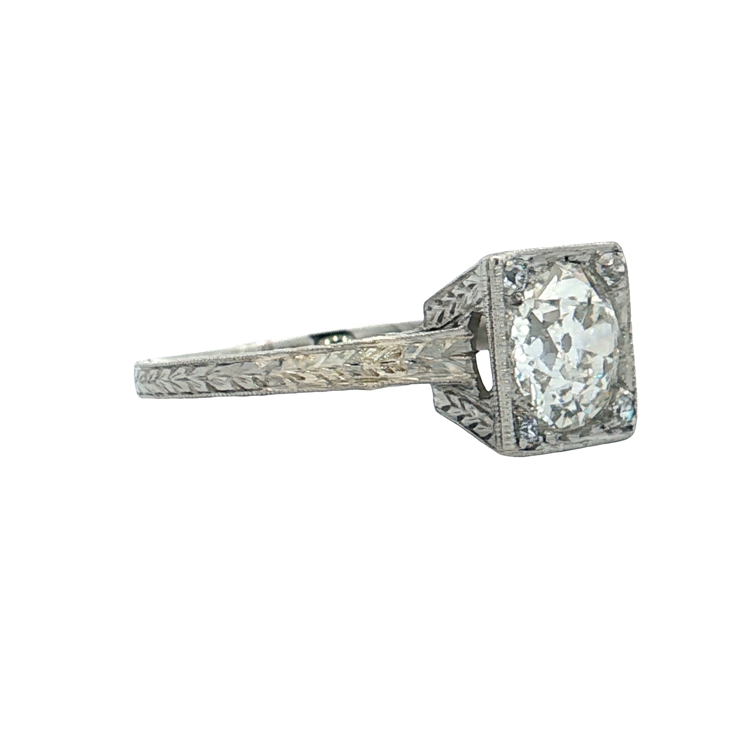 1.42 Antique Old European Diamond Engagement Ring Platinum