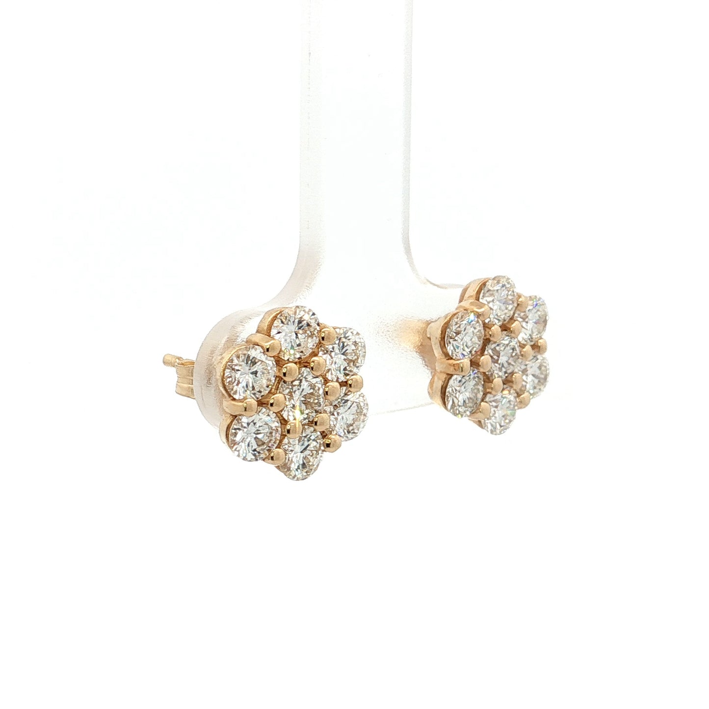 2 Carat Diamond Cluster Stud Earrings 14k