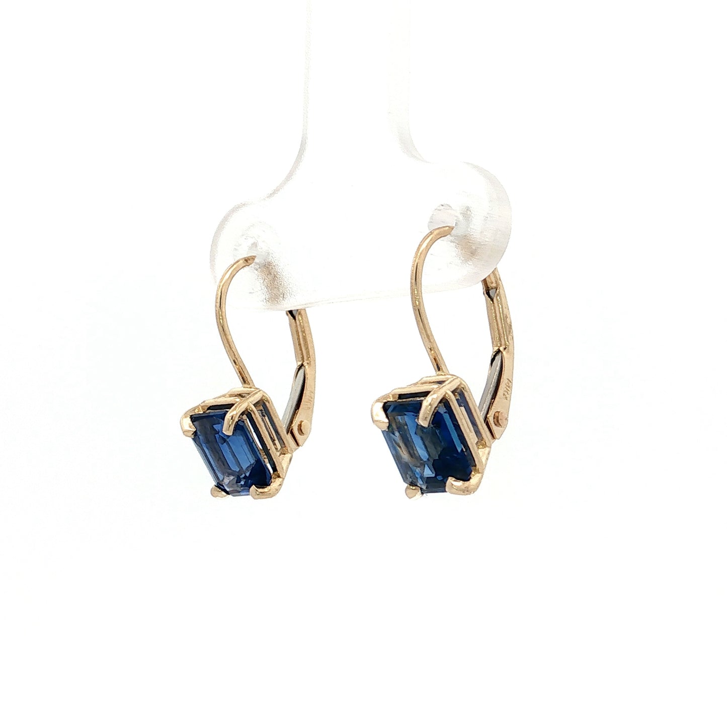 2.18 Emerald Cut Sapphire Drop Earrings 14k