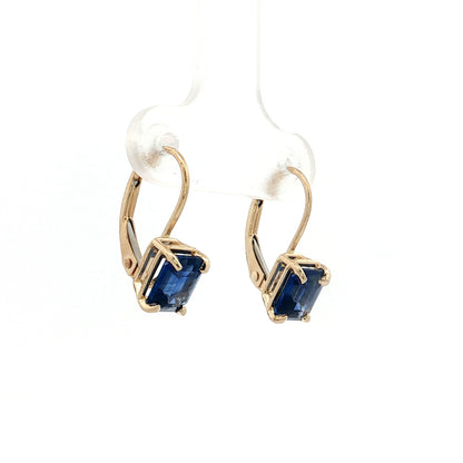 2.18 Emerald Cut Sapphire Drop Earrings 14k