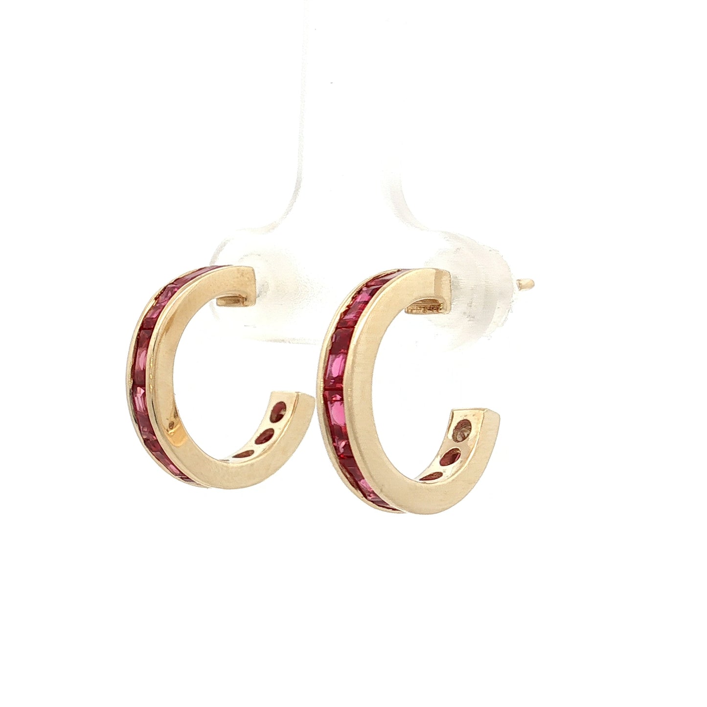 2.05 Baguette Ruby Hoop Earrings in 14k Yellow Gold