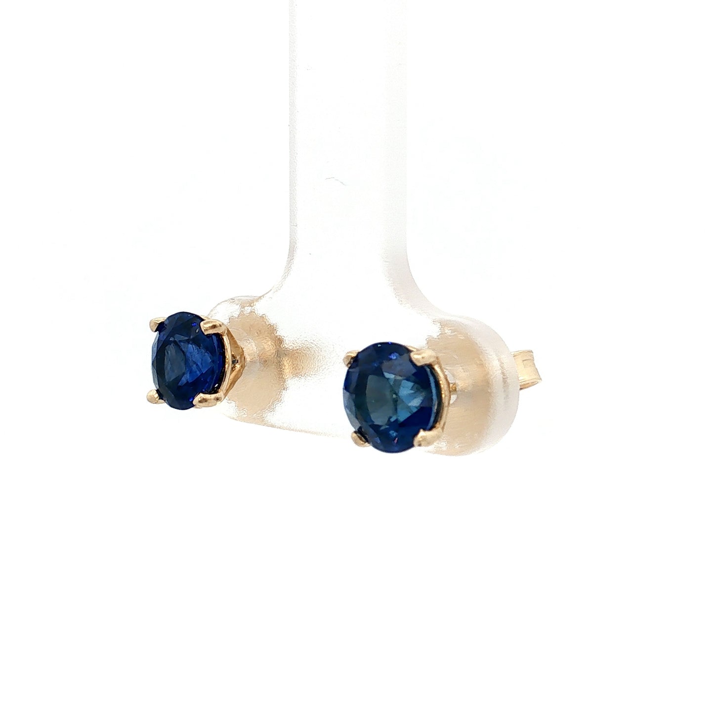 2.34 Round Sapphire Stud Earrings 14k Yellow Gold