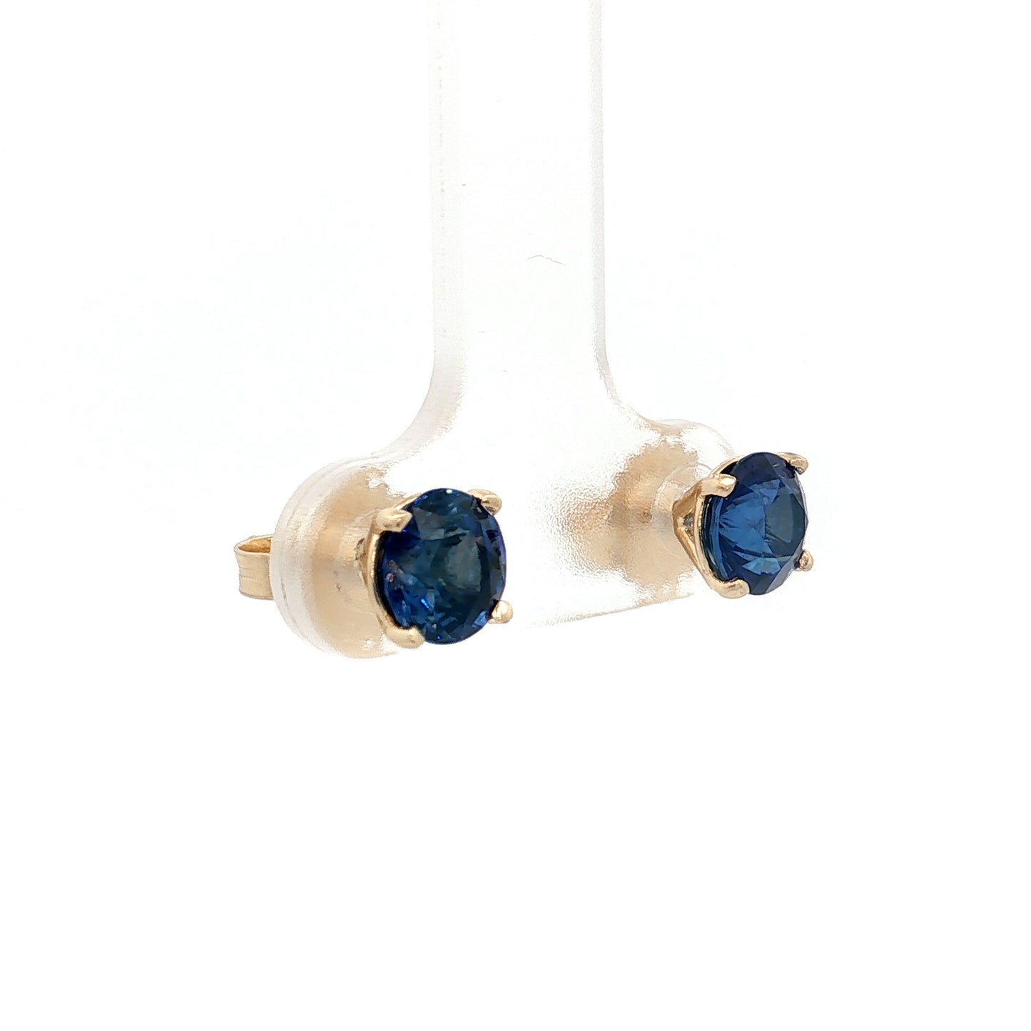 2.34 Round Sapphire Stud Earrings 14k Yellow Gold