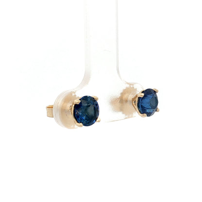 2.34 Round Sapphire Stud Earrings 14k Yellow Gold