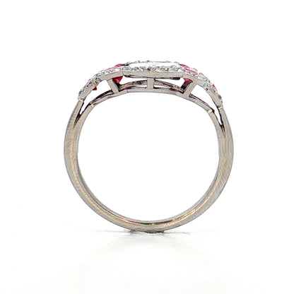 .75 Rose Cut Diamond & Ruby Engagement Ring Platinum