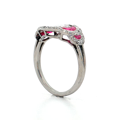 .75 Rose Cut Diamond & Ruby Engagement Ring Platinum