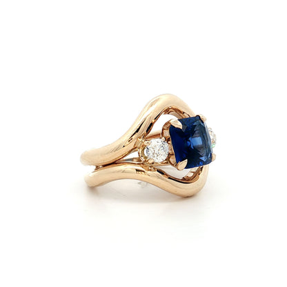 3.03 Square Sapphire & Diamond Engagement Ring 14k