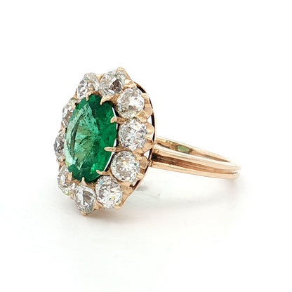 1.45 Antique Victorian Emerald & Diamond Ring 14k