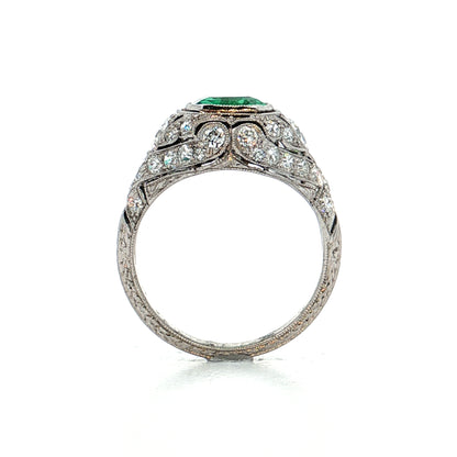 1.90 Antique Colombian Emerald & Diamond Ring Platinum