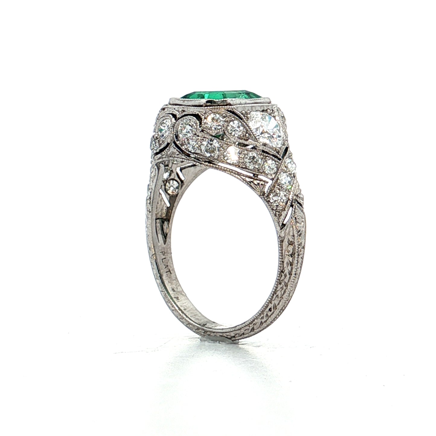 1.90 Antique Colombian Emerald & Diamond Ring Platinum