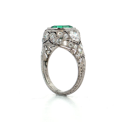 1.90 Antique Colombian Emerald & Diamond Ring Platinum
