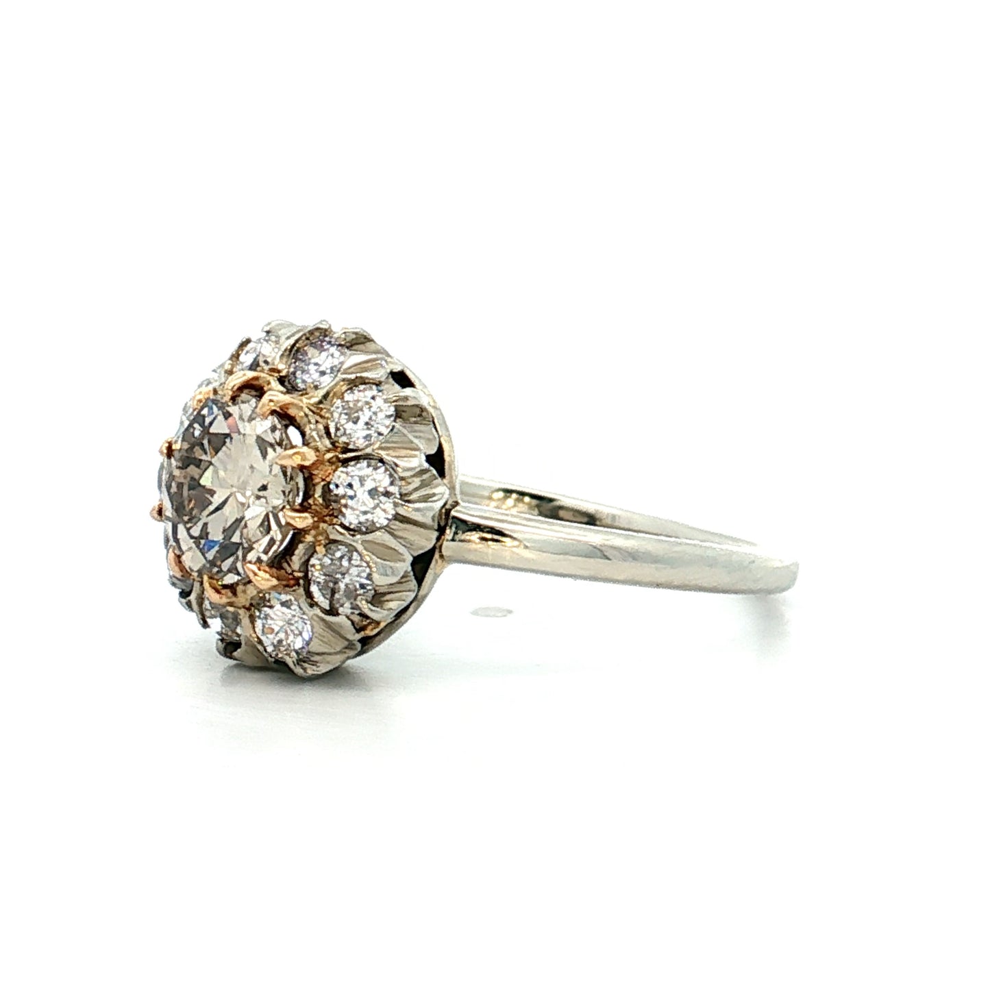 .84 Vintage Retro Diamond Cluster Engagement Ring 14k