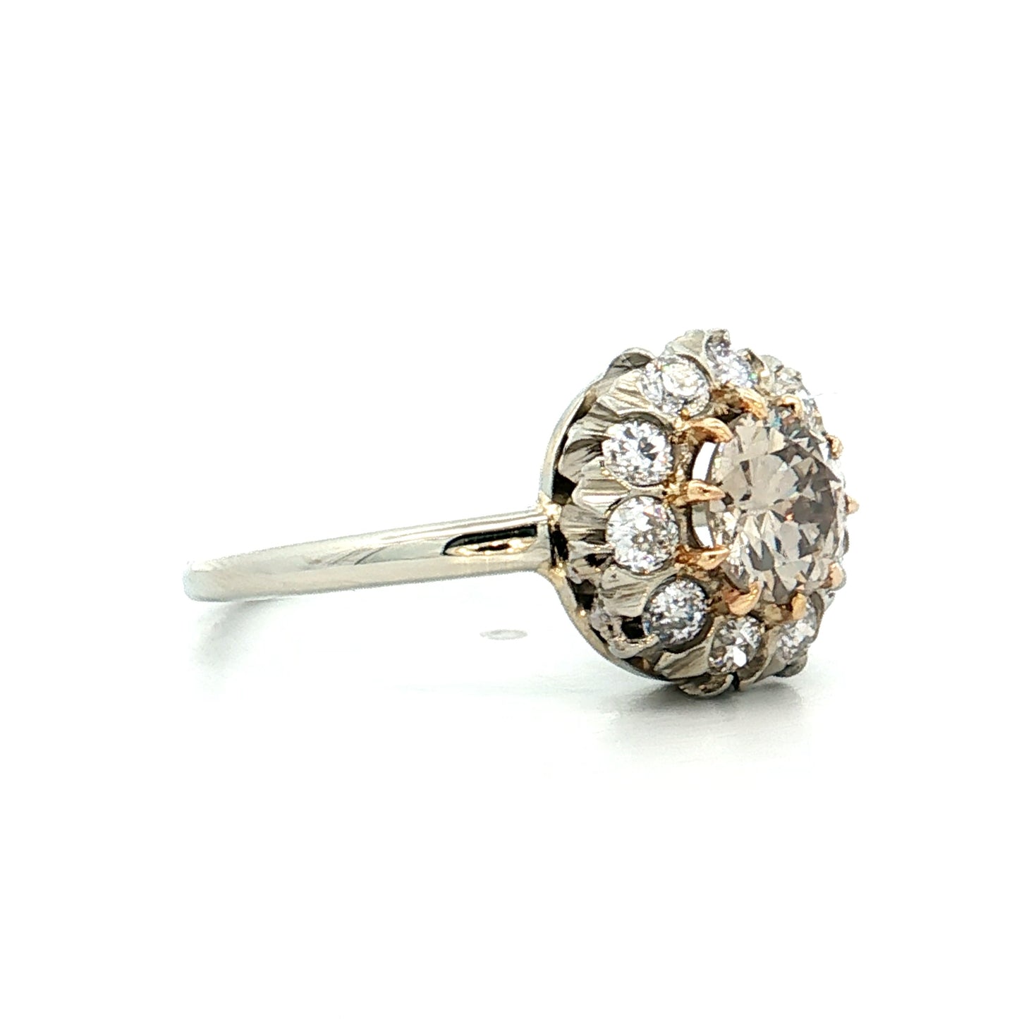 .84 Vintage Retro Diamond Cluster Engagement Ring 14k