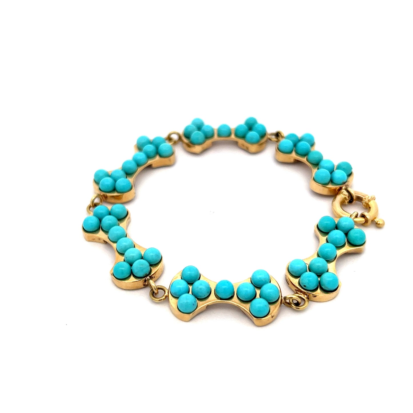 Dog Bone Link Bracelet w/ Cabochon Turquoise 18k
