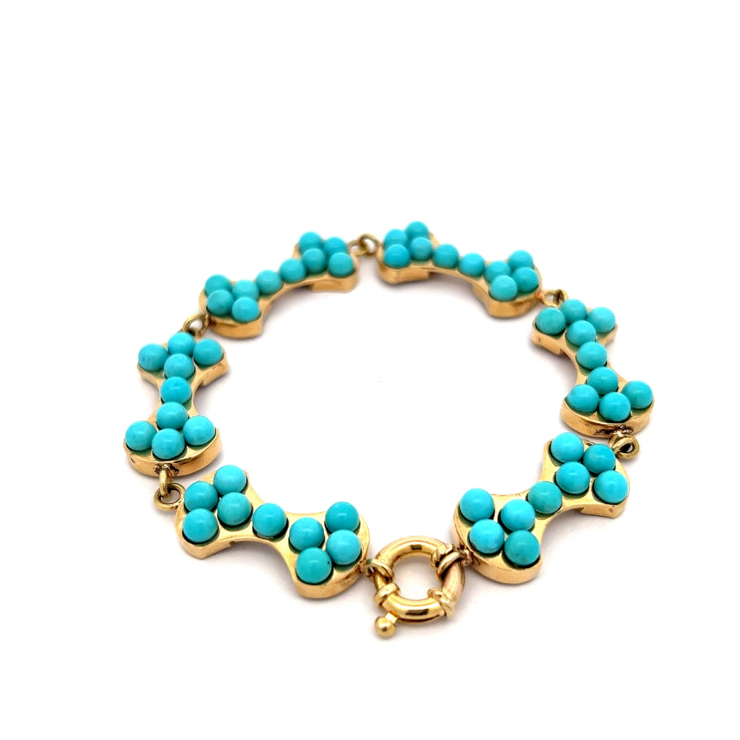 Dog Bone Link Bracelet w/ Cabochon Turquoise 18k