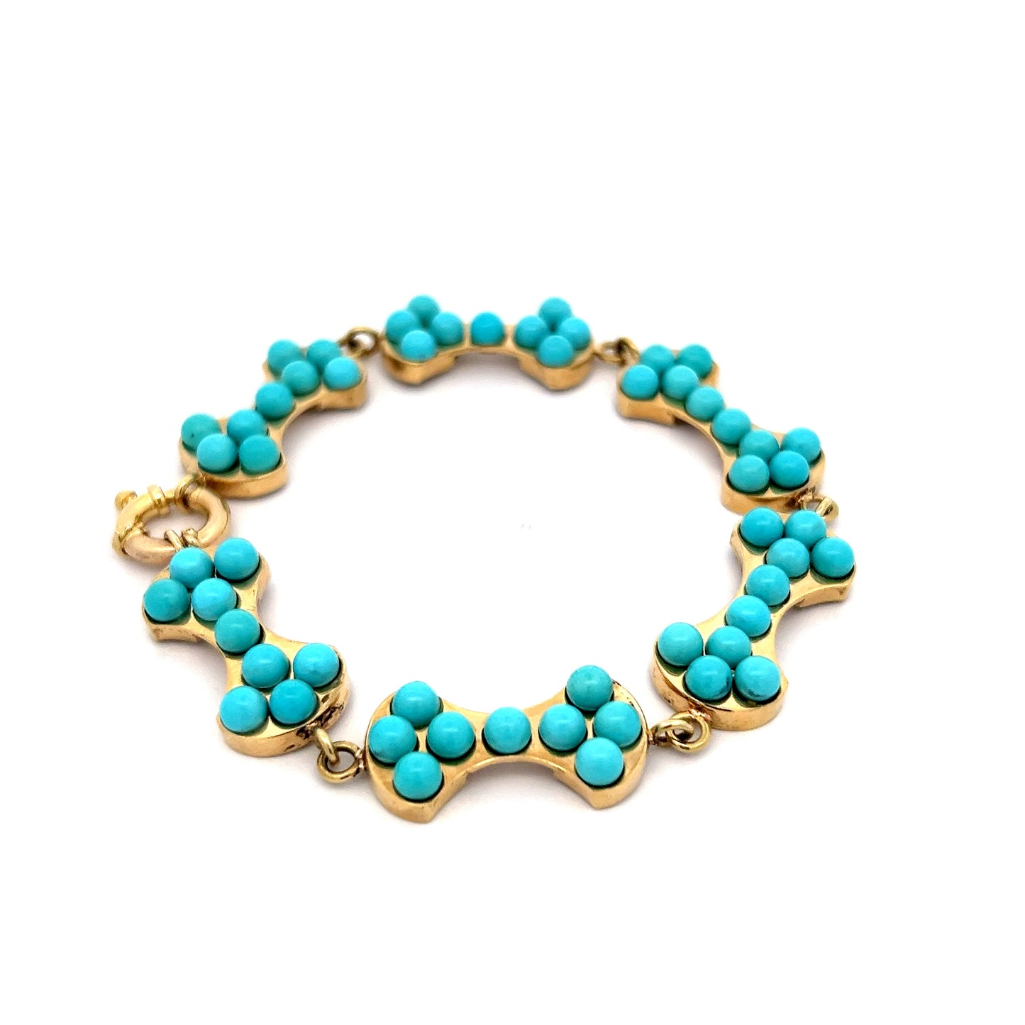 Dog Bone Link Bracelet w/ Cabochon Turquoise 18k