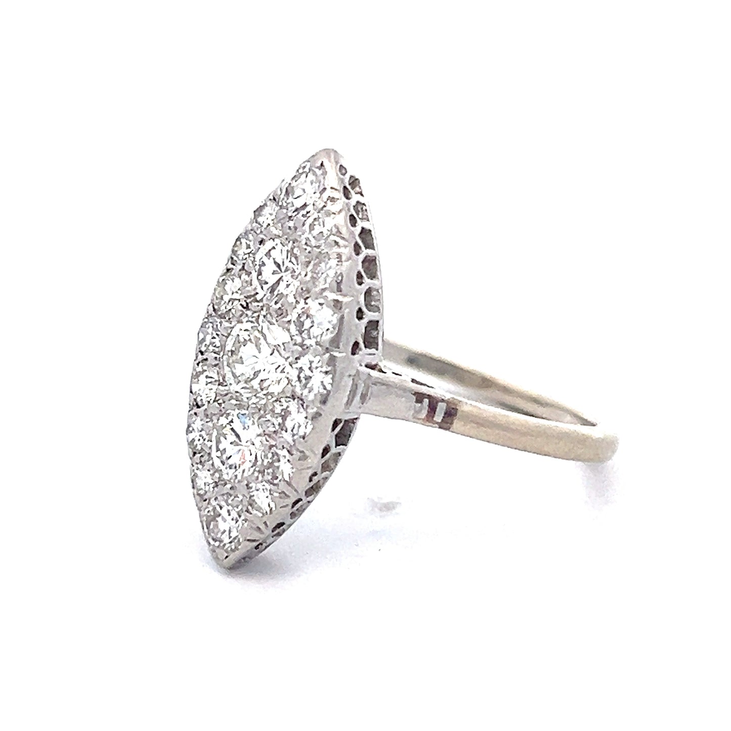 1.60 Vintage Deco Navette Cocktail Ring Platinum/14k