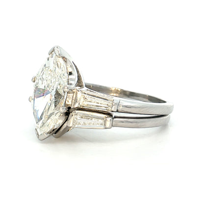 2.33 Vintage Marquise Diamond Engagement Ring Platinum