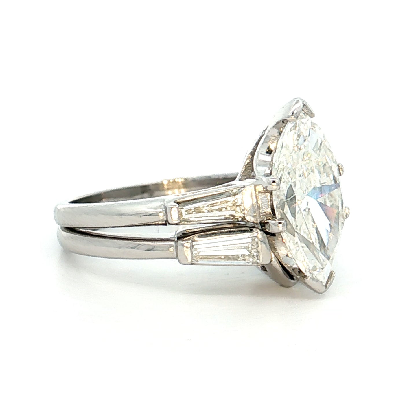 2.33 Vintage Marquise Diamond Engagement Ring Platinum