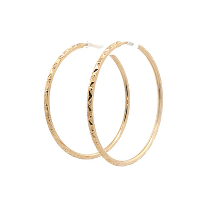 Diamond Cut Patterned Endless Hoop Earrings 18k