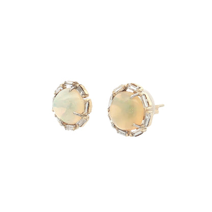 3.56 Opal & Diamond Stud Earrings 14k Yellow Gold