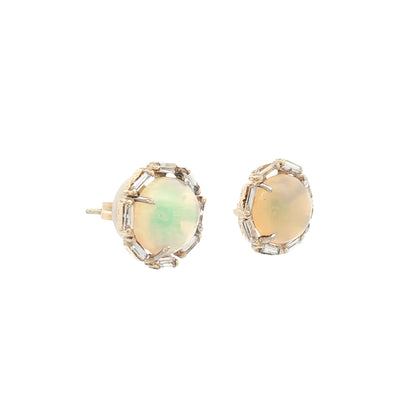 3.56 Opal & Diamond Stud Earrings 14k Yellow Gold
