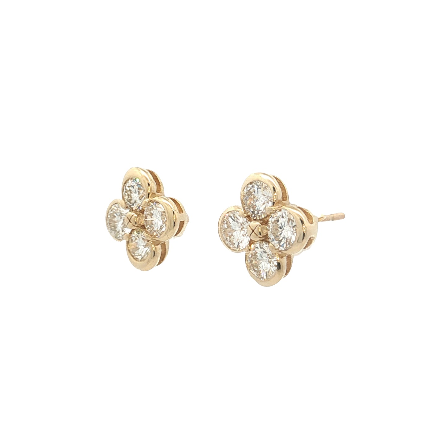 1.60 Diamond Cluster Stud Earrings 14k Yellow Gold