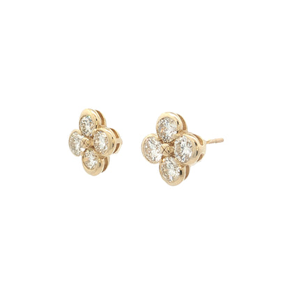 1.60 Diamond Cluster Stud Earrings 14k Yellow Gold