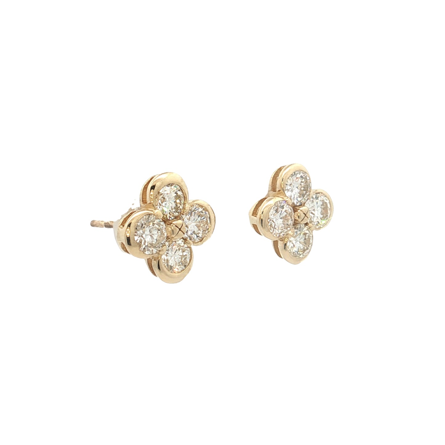 1.60 Diamond Cluster Stud Earrings 14k Yellow Gold