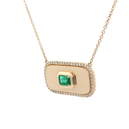 .56 Emerald & Diamond Pendant Necklace 14k Yellow Gold