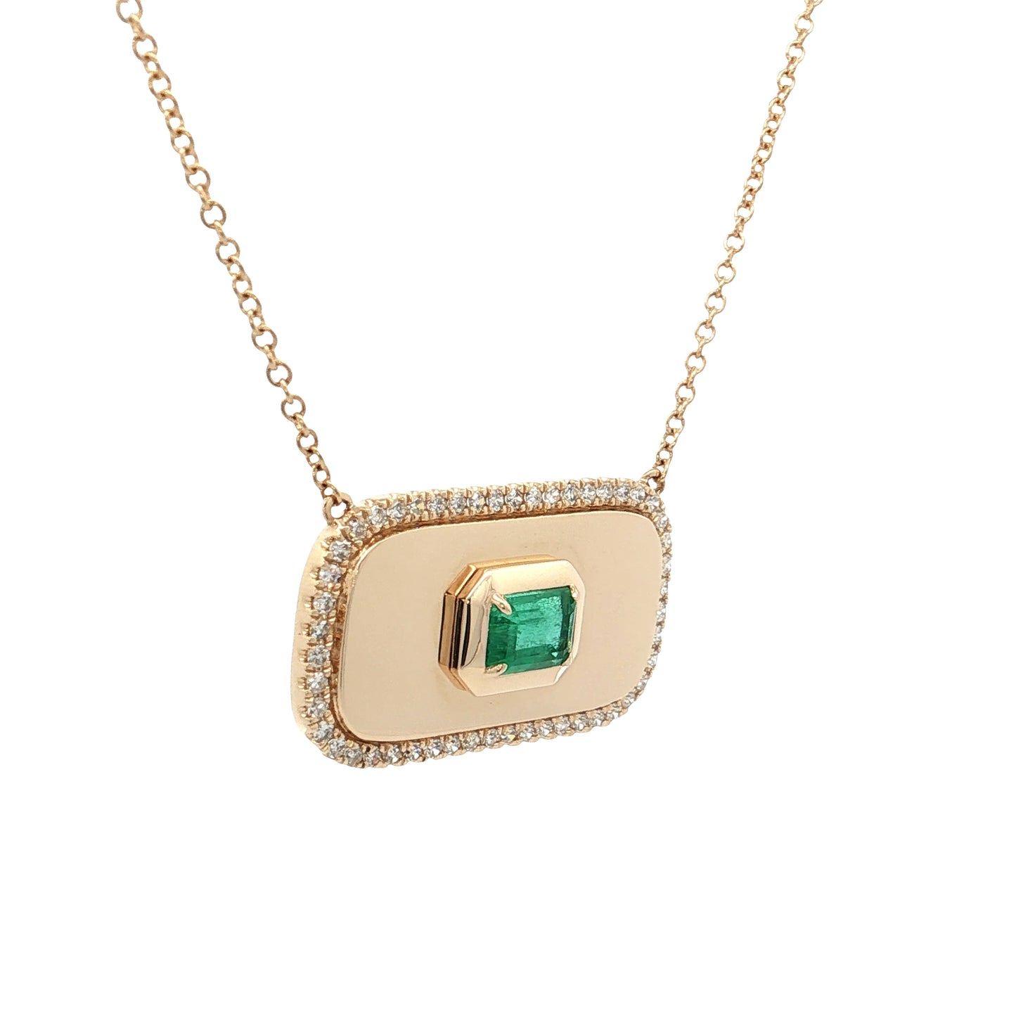 .56 Emerald & Diamond Pendant Necklace 14k Yellow Gold