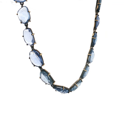 65 Carat Rose Cut Blue Sapphire Necklace 18k Yellow Gold