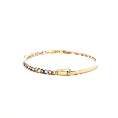 1.92 Mixed Gemstone Bangle Bracelet 14k Yellow Gold