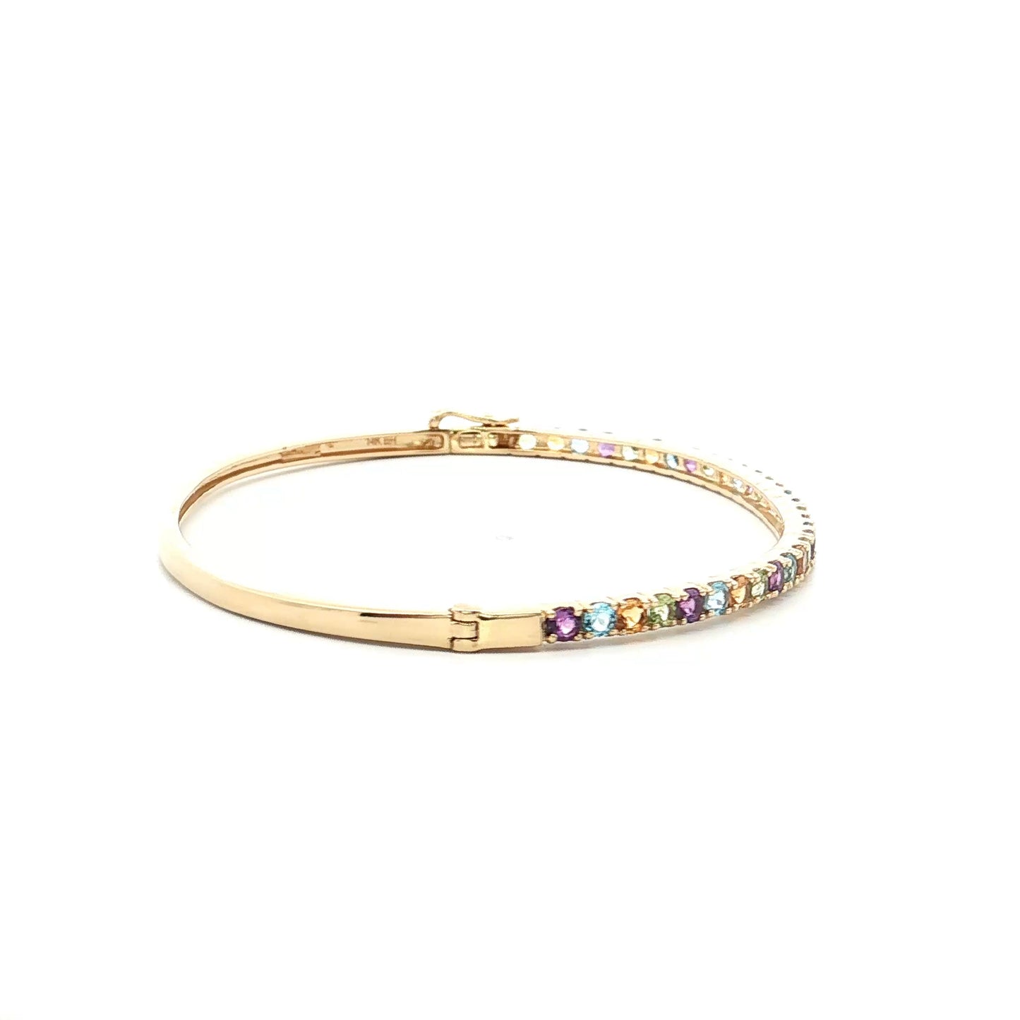 1.92 Mixed Gemstone Bangle Bracelet 14k Yellow Gold