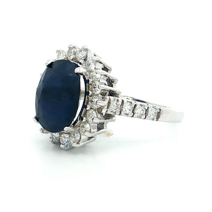 4.80 Oval Sapphire Halo Cocktail Ring 14k White Gold