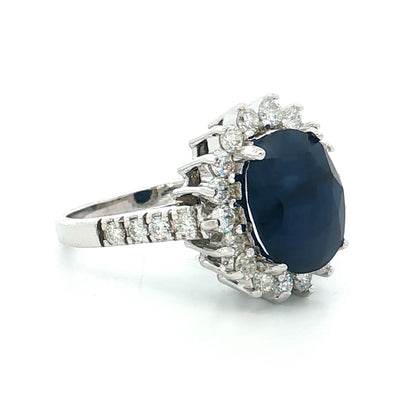 4.80 Oval Sapphire Halo Cocktail Ring 14k White Gold