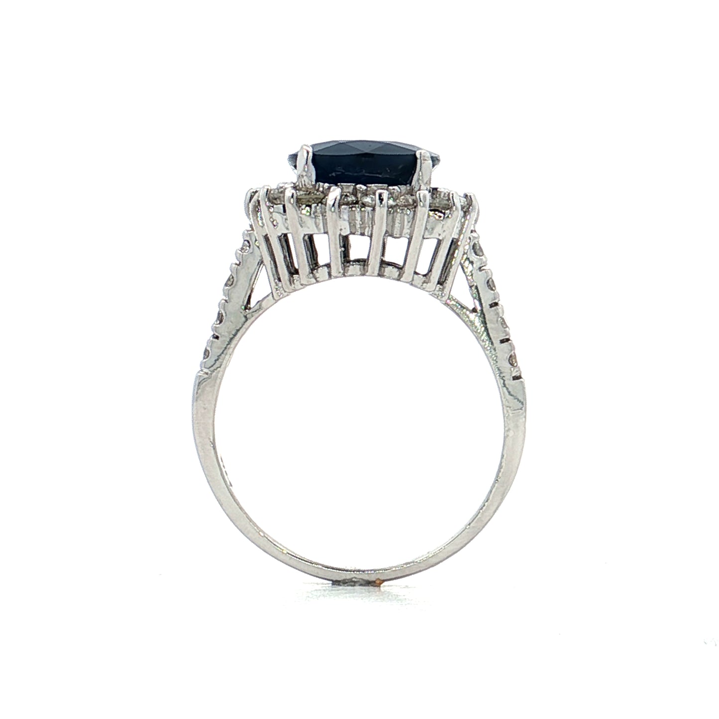 4.80 Oval Sapphire Halo Cocktail Ring 14k White Gold