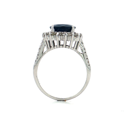 4.80 Oval Sapphire Halo Cocktail Ring 14k White Gold