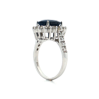 4.80 Oval Sapphire Halo Cocktail Ring 14k White Gold