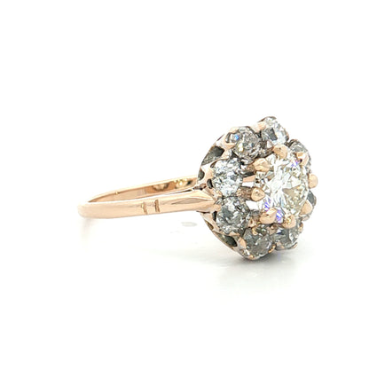 .75 Vintage Victorian Diamond Cluster Engagement Ring 14k