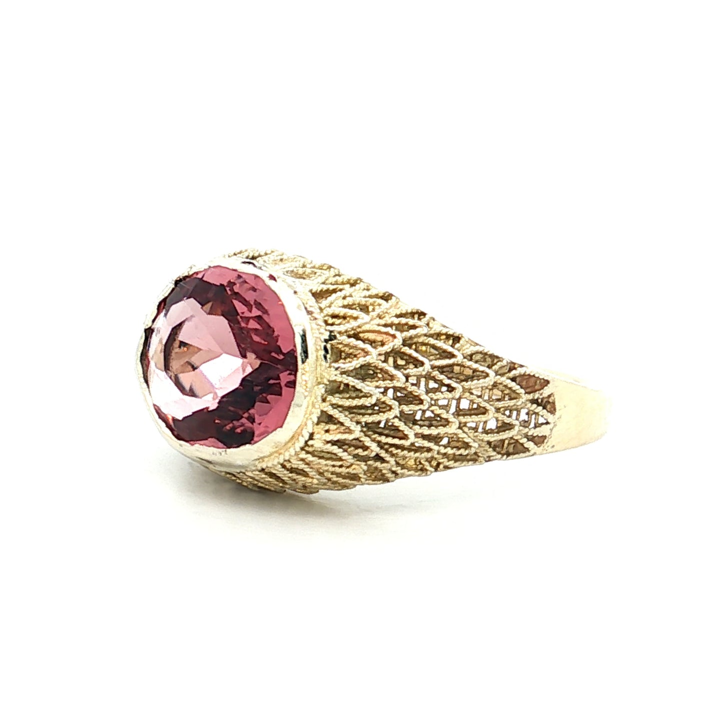 2.03 Oval Pink Tourmaline Cocktail Ring 14k