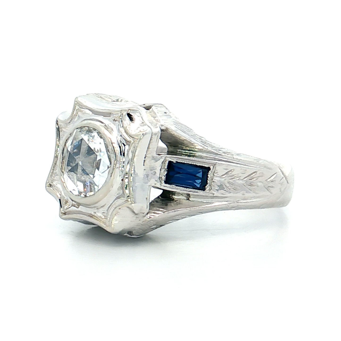 .74 Mens Antique Rose Cut Diamond Ring 18k White Gold