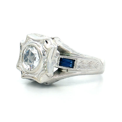 .74 Mens Antique Rose Cut Diamond Ring 18k White Gold