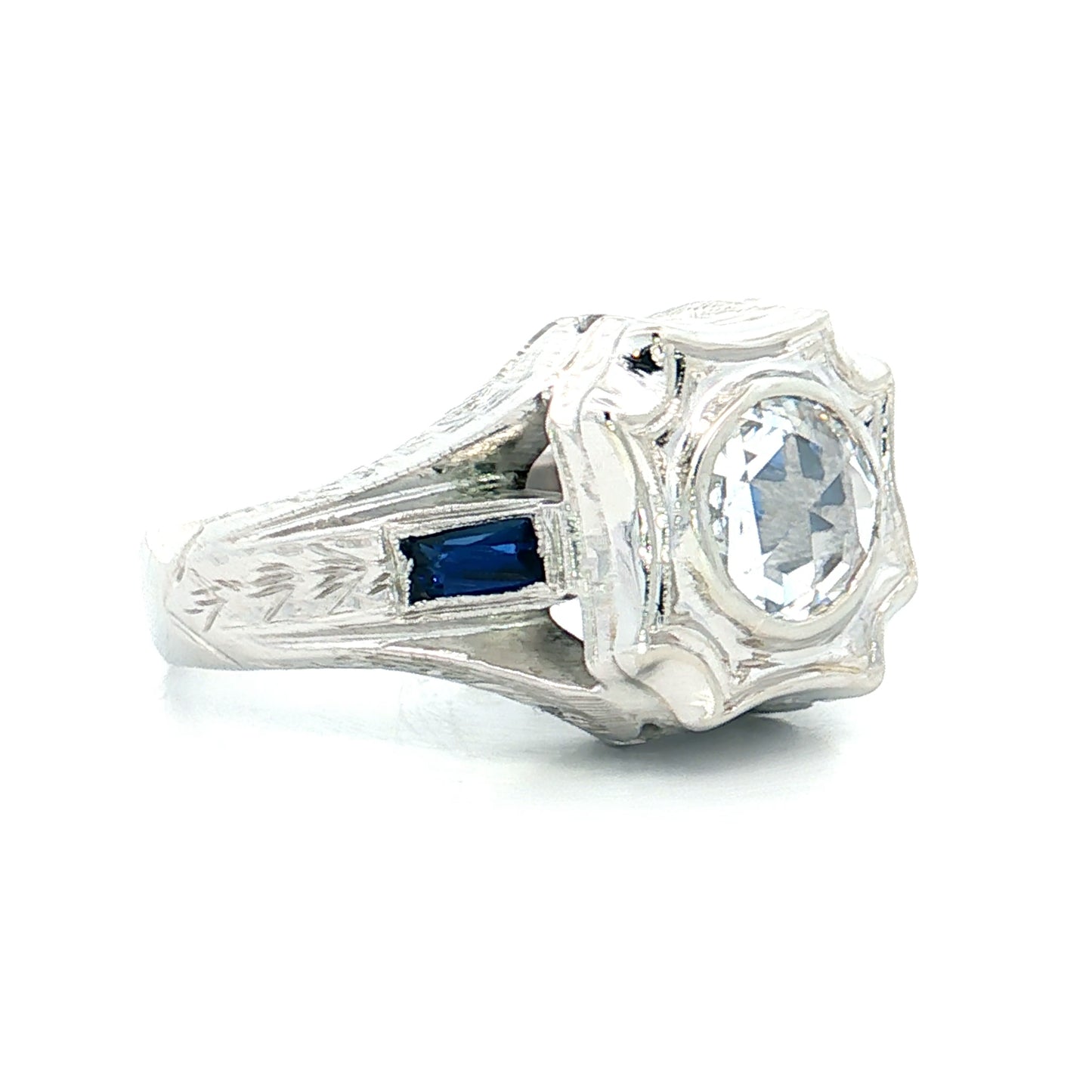 .74 Mens Antique Rose Cut Diamond Ring 18k White Gold