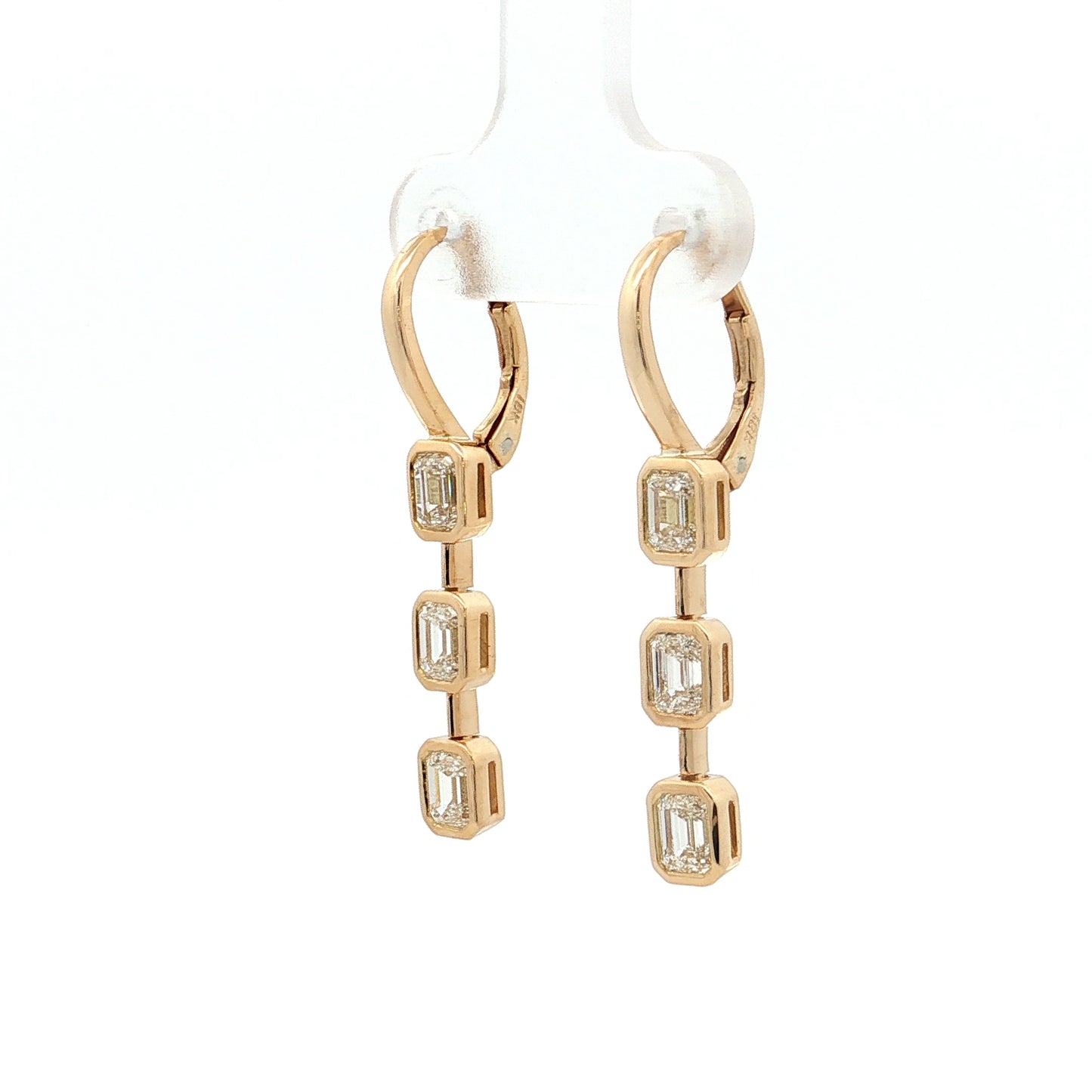 1.80 Emerald Cut Diamond Drop Earrings 14k Yellow Gold